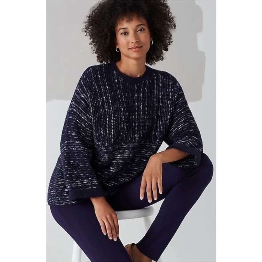 Pure Jill Textured Stripe Square Sleeve Sweater Knit Midnight